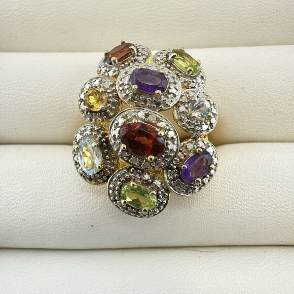 JTV Sterling Silver Ring Multicolor Gemstone Amethyst Peridot Garnet Citrine - Picture 2 of 8